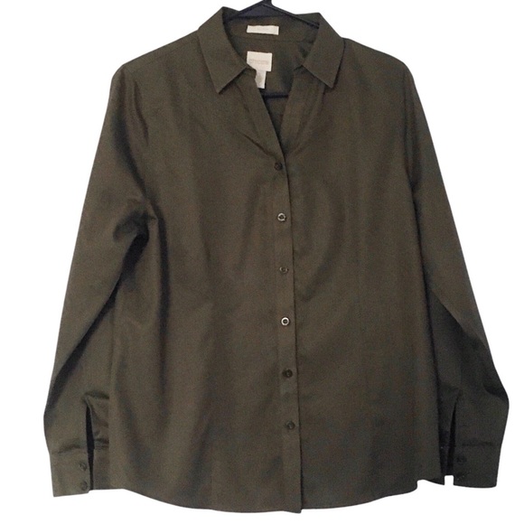 Chico’s No Iron Shirt Olive Green - Picture 1 of 5